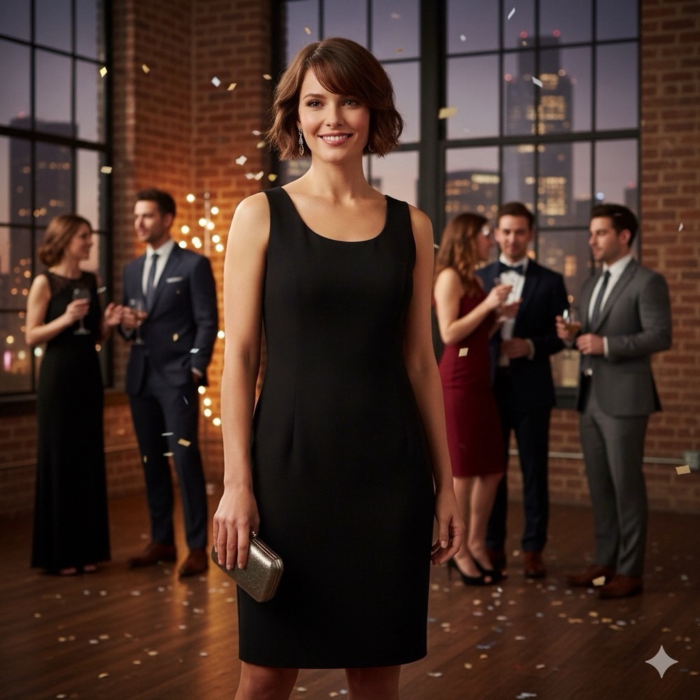 EILEEN FISHER‎ Black Ponte Sheath Dress